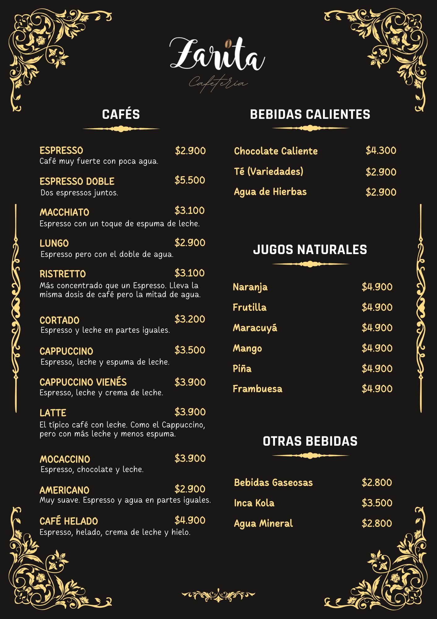 Menú Zarita - Página 1